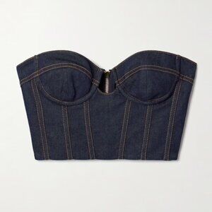 ZIMMERMANN Crush cropped denim bustier top